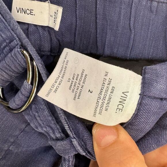Vince Women's Blue Elastic Waist Belted Linen Blend Trousers Slim Pants Size 2 - Picture 6 of 14